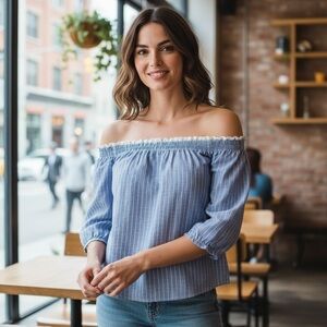 Blushing Heart Striped Off Shoulder Top
New